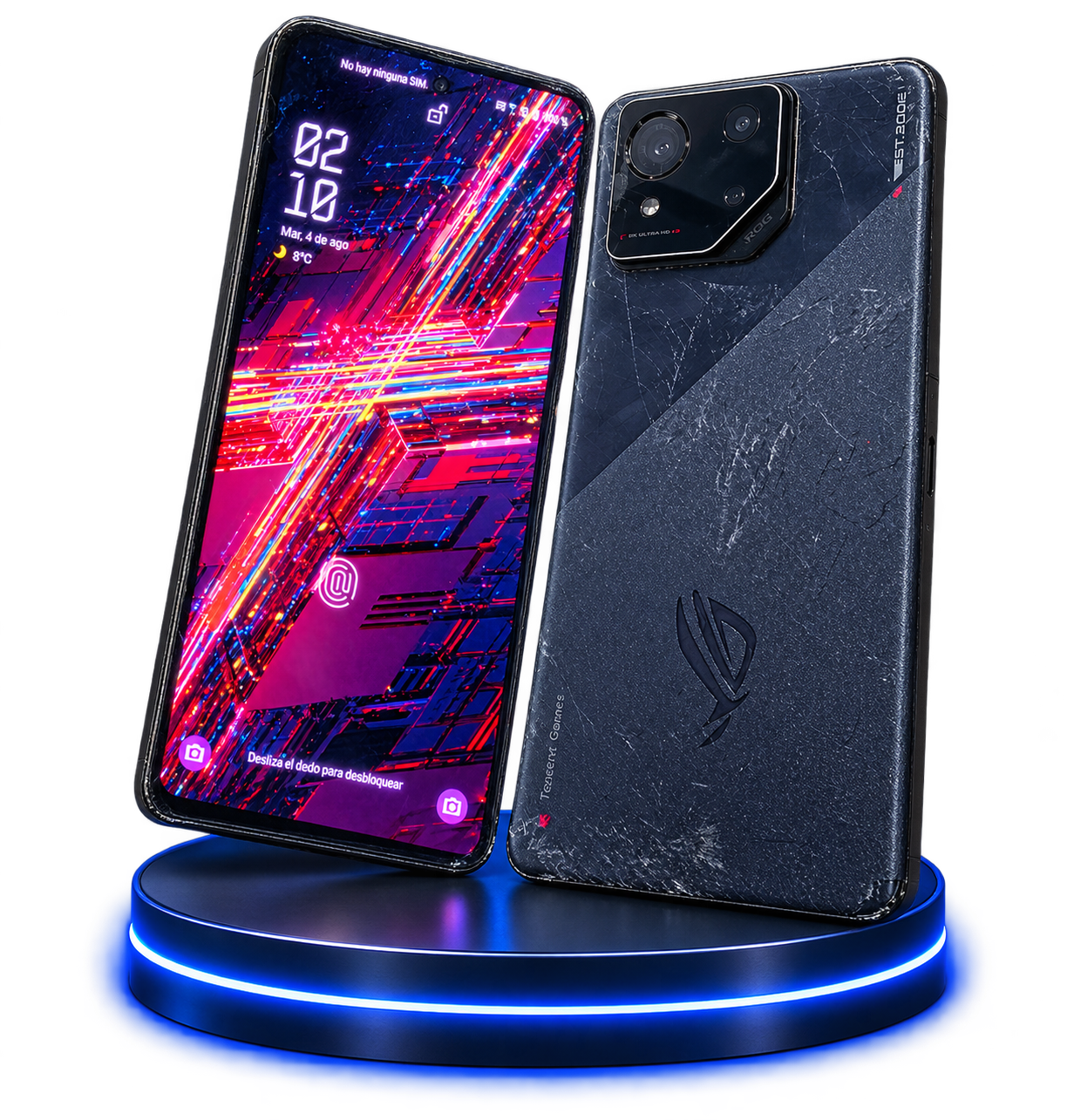 ASUS ROG Phone 8 Pro usado, vista frontal y posterior